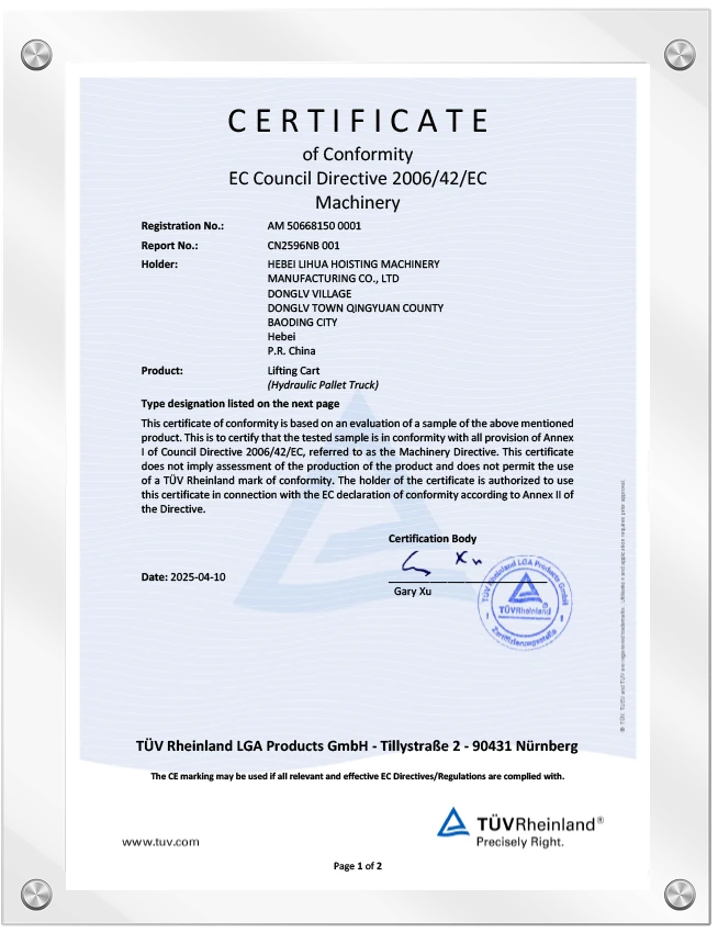 Certificado CE de porta-paletes
